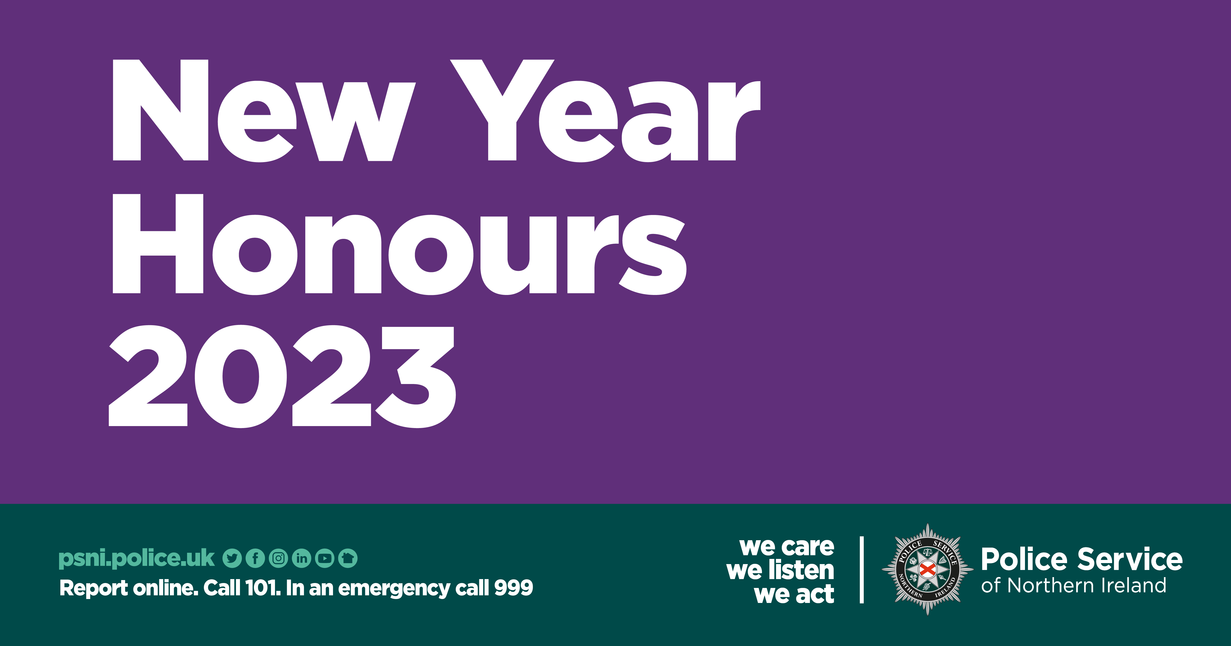 New Year Honours for the Police Service of Northern Ireland PSNI